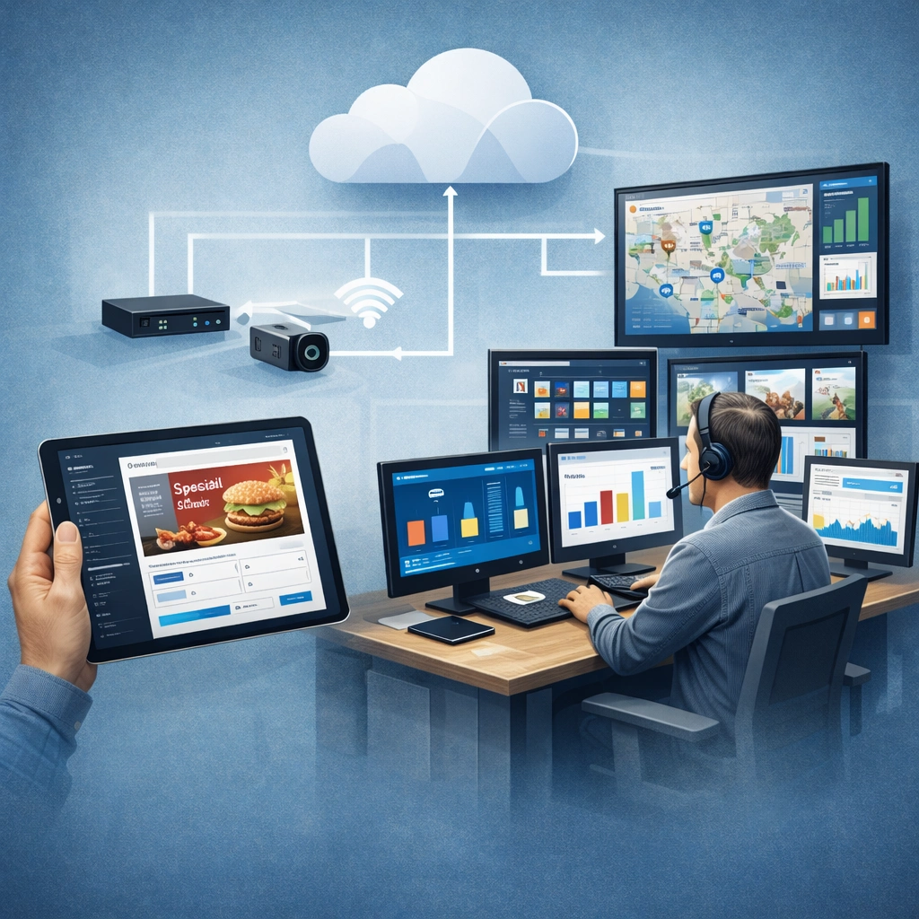 Device fleet, remote CMS, analytics