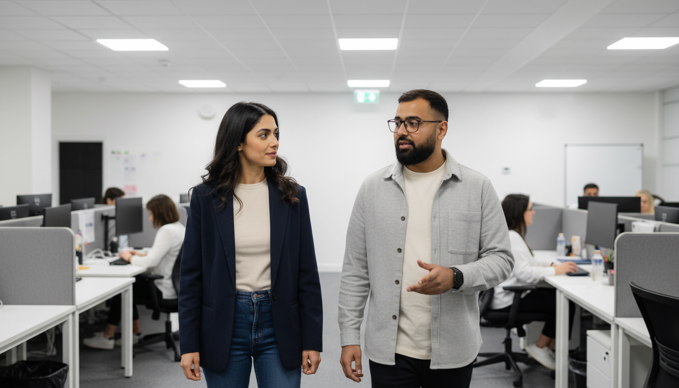 AI voice agent assisting customers on phone and chat for a UK small business