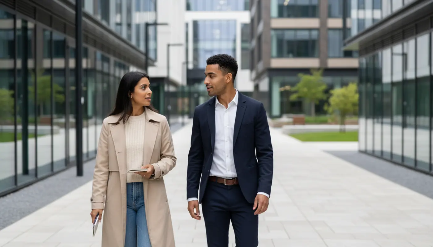 UK professional networking on LinkedIn at a business event