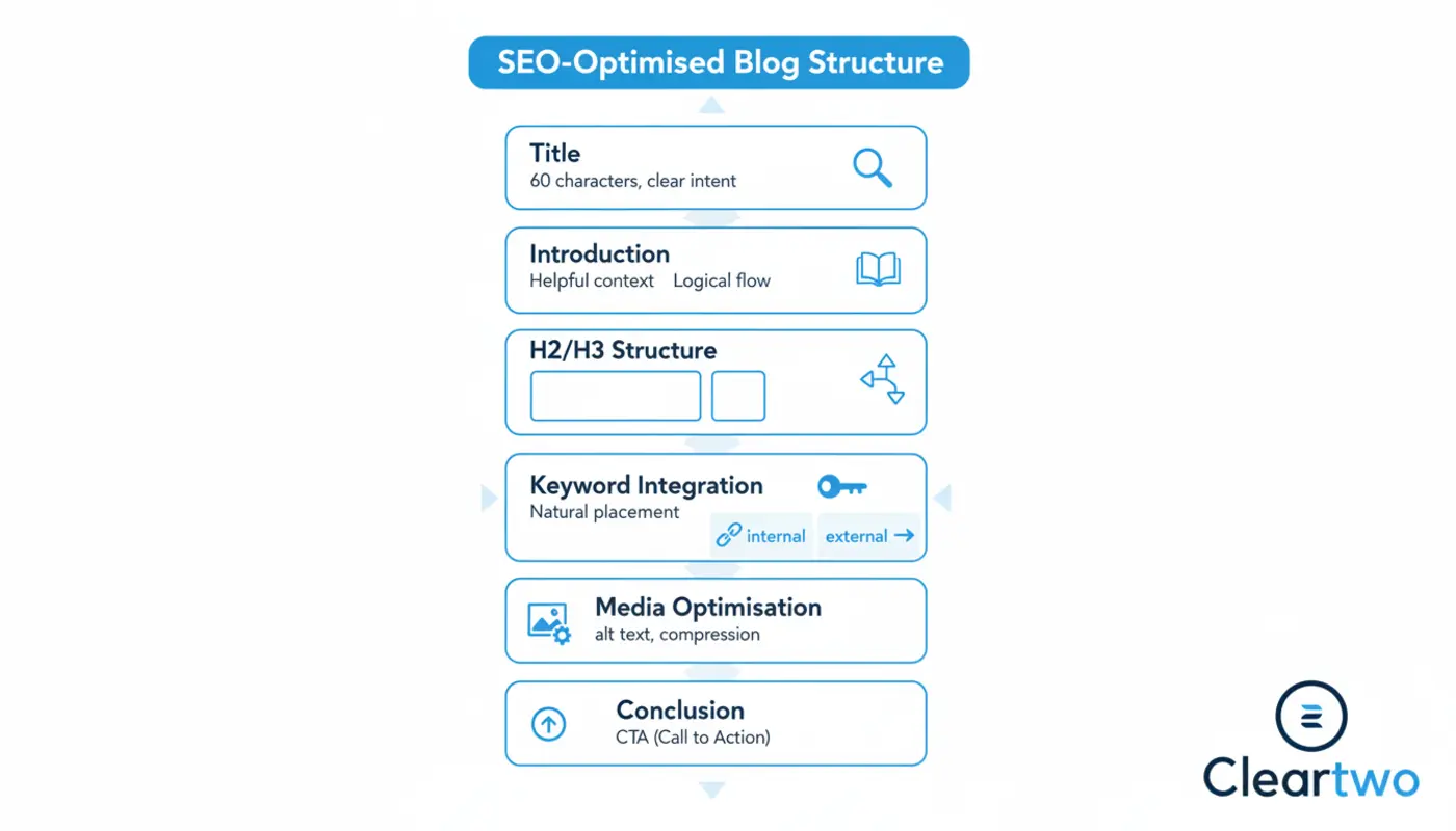 SEO blog structure on laptop