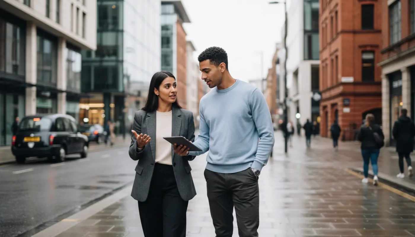 Shopify expert working with a Manchester skyline backdrop