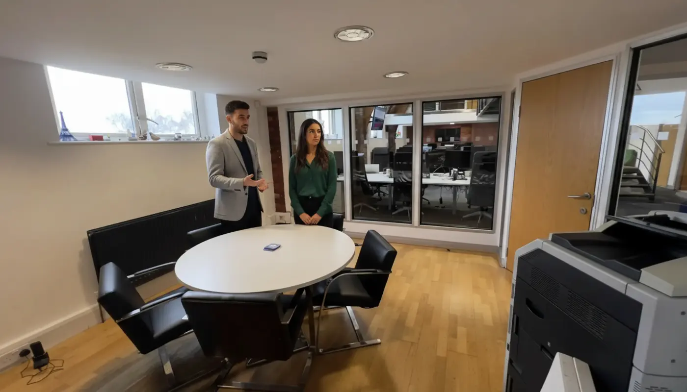 Adam and Sara discussing long tail ecommerce strategy inside a UK office environment.