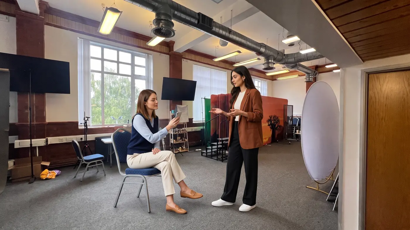 Two colleagues in a bright office check a phone while discussing Microsoft 365 activation
